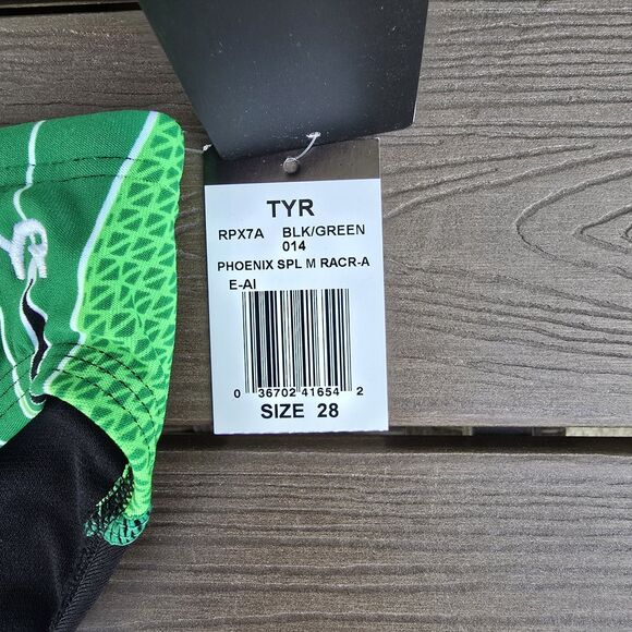 TYR Boy's Men's Durafast Elite Phoenix Black/green Swim Racer Brief SZ 28 New - Picture 3 of 3